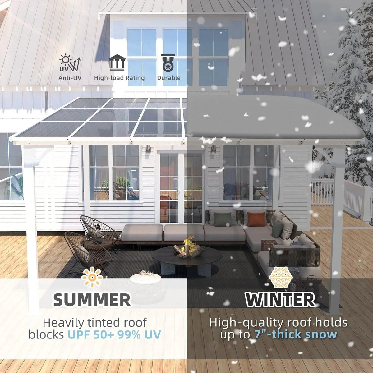 Aecojoy 12x12 ft white aluminum pergola with canopy, outdoor patio cover by Casavibeo, featuring a sturdy frame and shaded top.