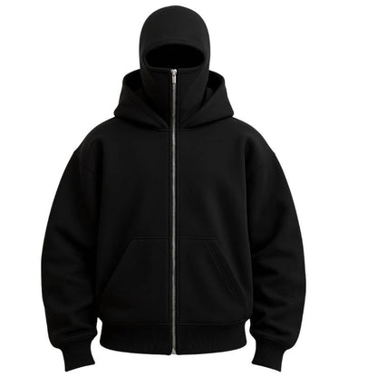 Belro unisex full zip balaclava hoodie, made of comfortable clothing material, featuring a full front zipper and adjustable hood.