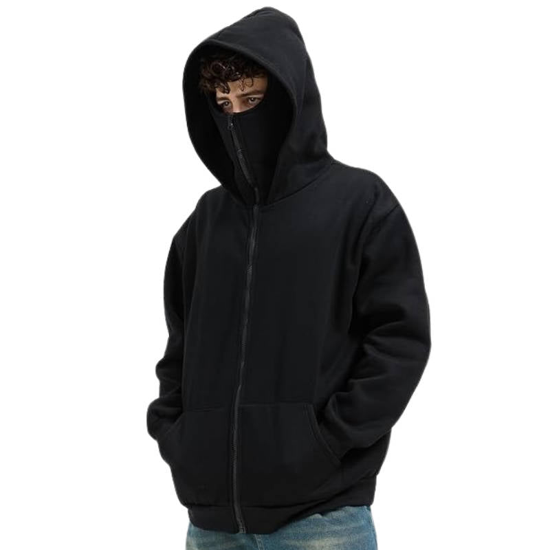 Belro unisex full zip balaclava hoodie, showcasing the versatile clothing with a full front zipper and comfortable fit.