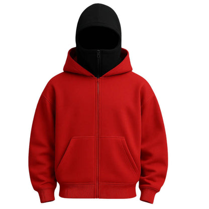 Belro unisex full zip balaclava hoodie, a versatile clothing item with a full front zipper and hood, suitable for outdoor wear.