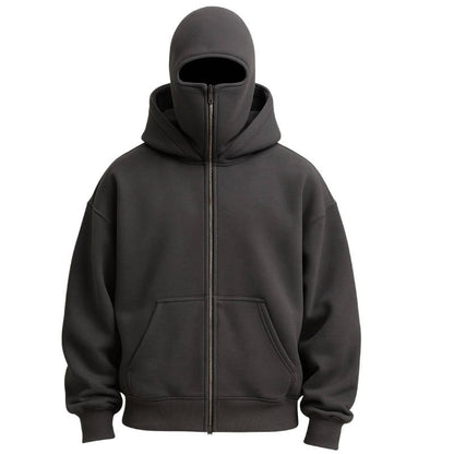 Belro unisex full zip balaclava hoodie in black, featuring a comfortable fit and full-length zipper for versatile warmth and style.