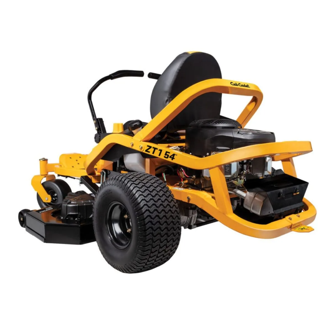 Casavibeo Cub Cadet Ultima ZT1 54 zero-turn lawn mower with a wide cutting deck, black and green color, and comfortable seating.