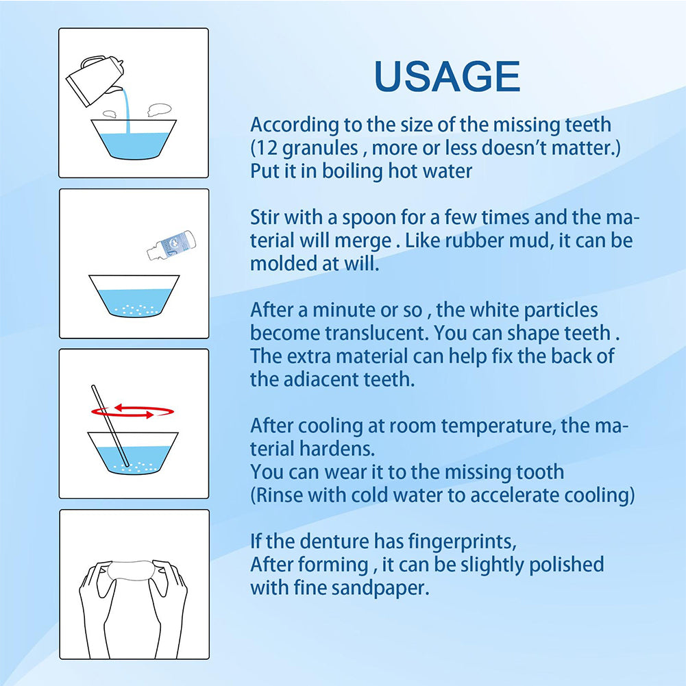 Belro moldable false teeth for oral care, showing a close-up of the customizable dental appliance on a neutral background.