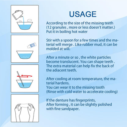 Belro moldable false teeth for oral care, showing a close-up of the customizable dental appliance on a neutral background.