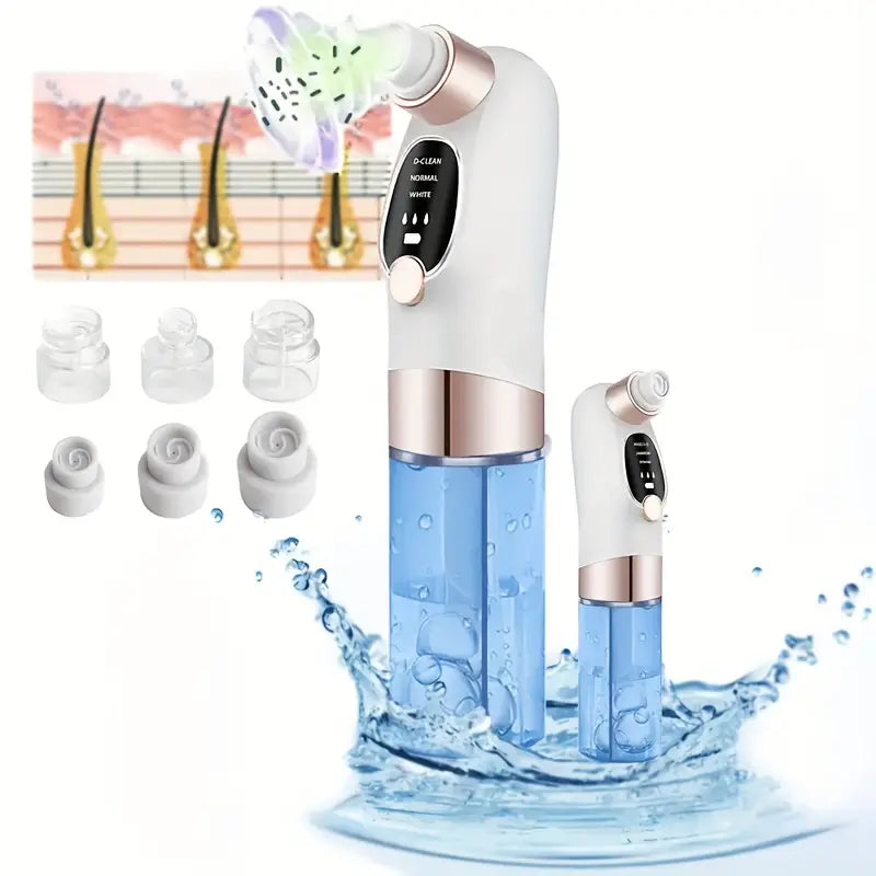 Belro blackhead remover tool used on skin, with stainless steel tip and black handle for facial pore extraction.