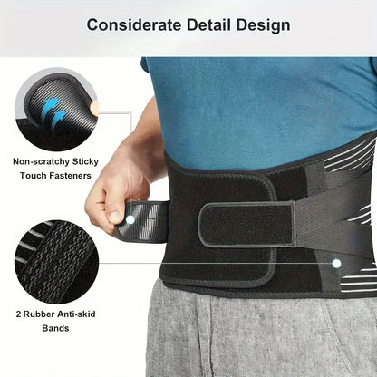 Belro back lumbar brace for lower back pain, adjustable suspenders support and stabilize the lumbar region.