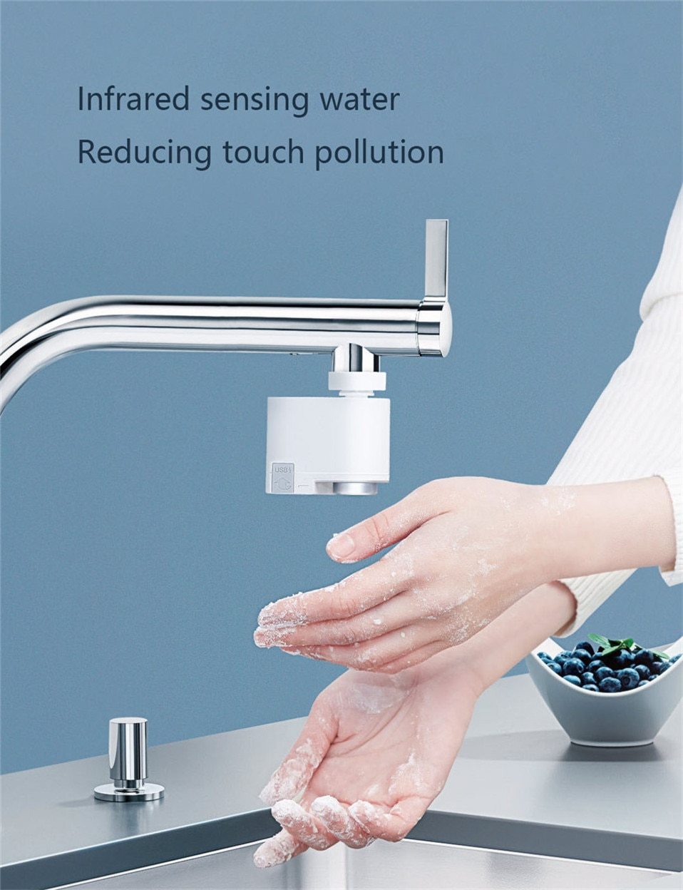 Belro Smart Faucet Infrared Motion Sensor for outdoor use, showcasing the sensor and sleek faucet design in a garden setting.