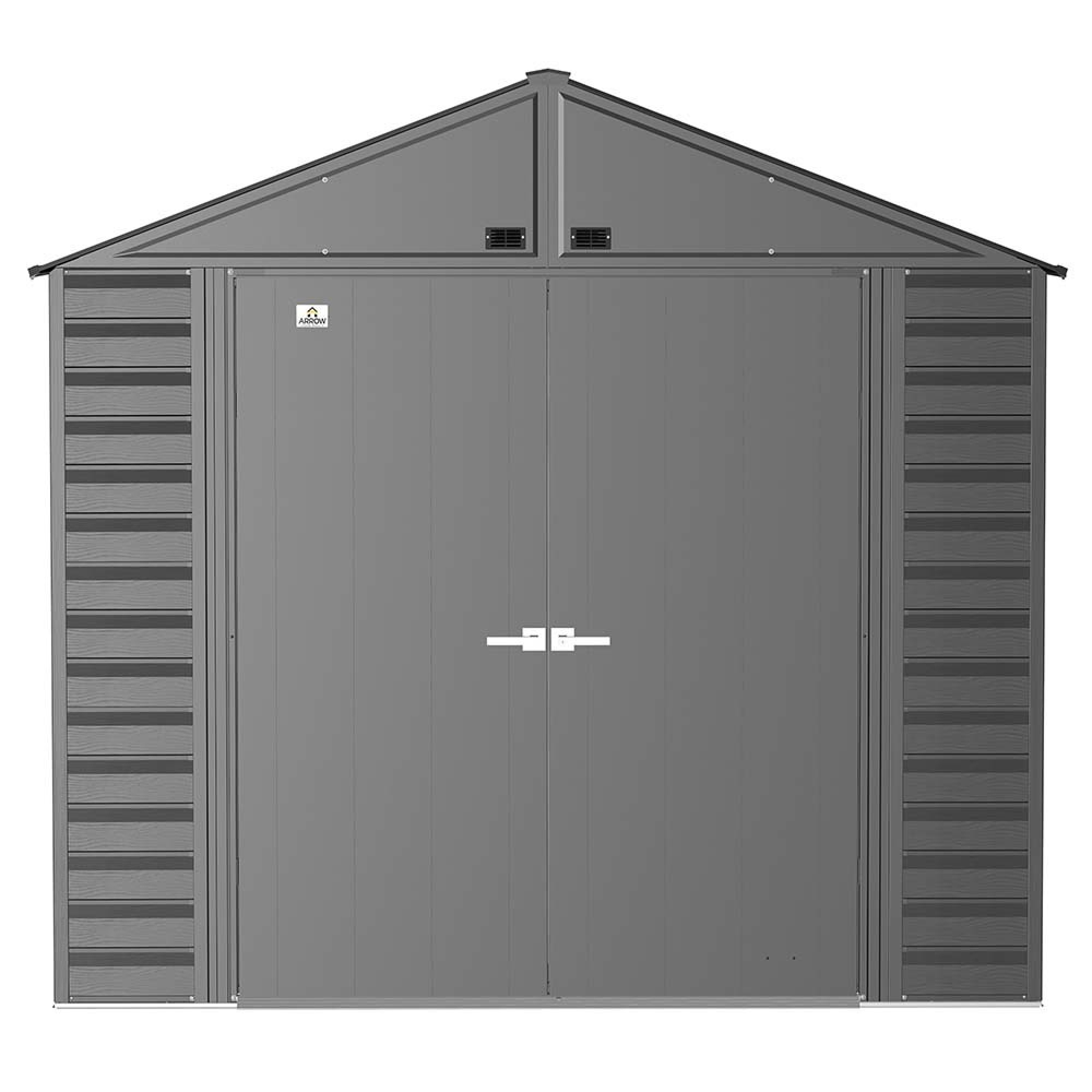Arrow Select 8 ft. x 6 ft. Charcoal metal storage shed by Casavibeo, featuring a sturdy metal construction and a spacious design.