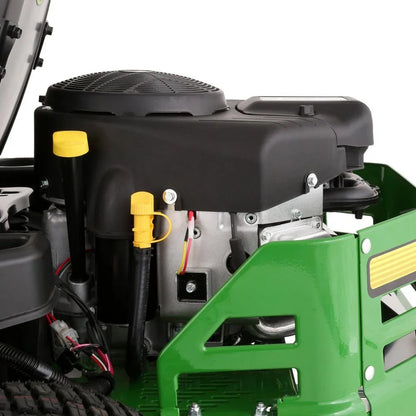 Casavibeo John Deere Z345M zero-turn riding mower with 42-inch deck and 22 HP V-twin engine, showcasing the mower's cutting deck and steering handles.