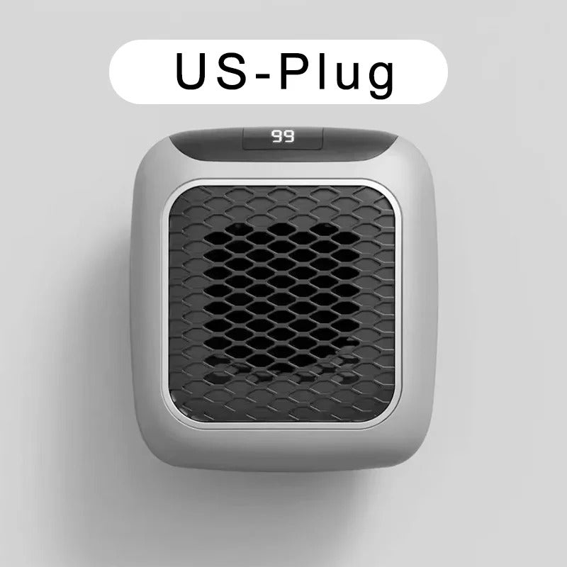 Belro electric portable mini heater on a home table, compact electronic heater for small spaces and quick warmth.