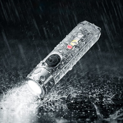 Belro rechargeable keychain flashlight with compact design, metal clip, and bright LED light for portable illumination.