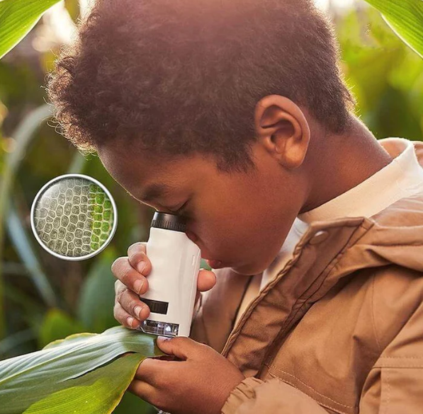 Belro Kid's portable mini pocket microscope designed for pet and cat exploration, showing a compact, handheld device with adjustable focus.