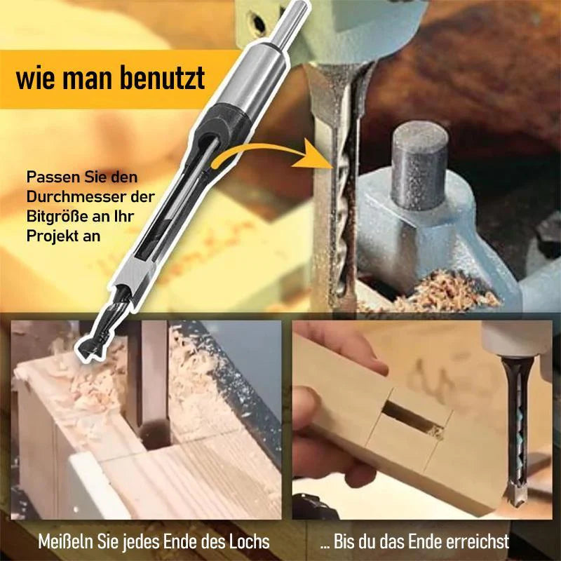 Mivoza Deutschland square hole drill bit set made of stainless steel for precise woodworking drilling tasks.