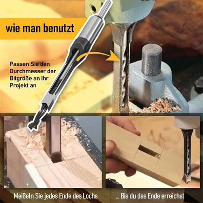 Mivoza Deutschland square hole drill bit set made of stainless steel for precise woodworking drilling tasks.