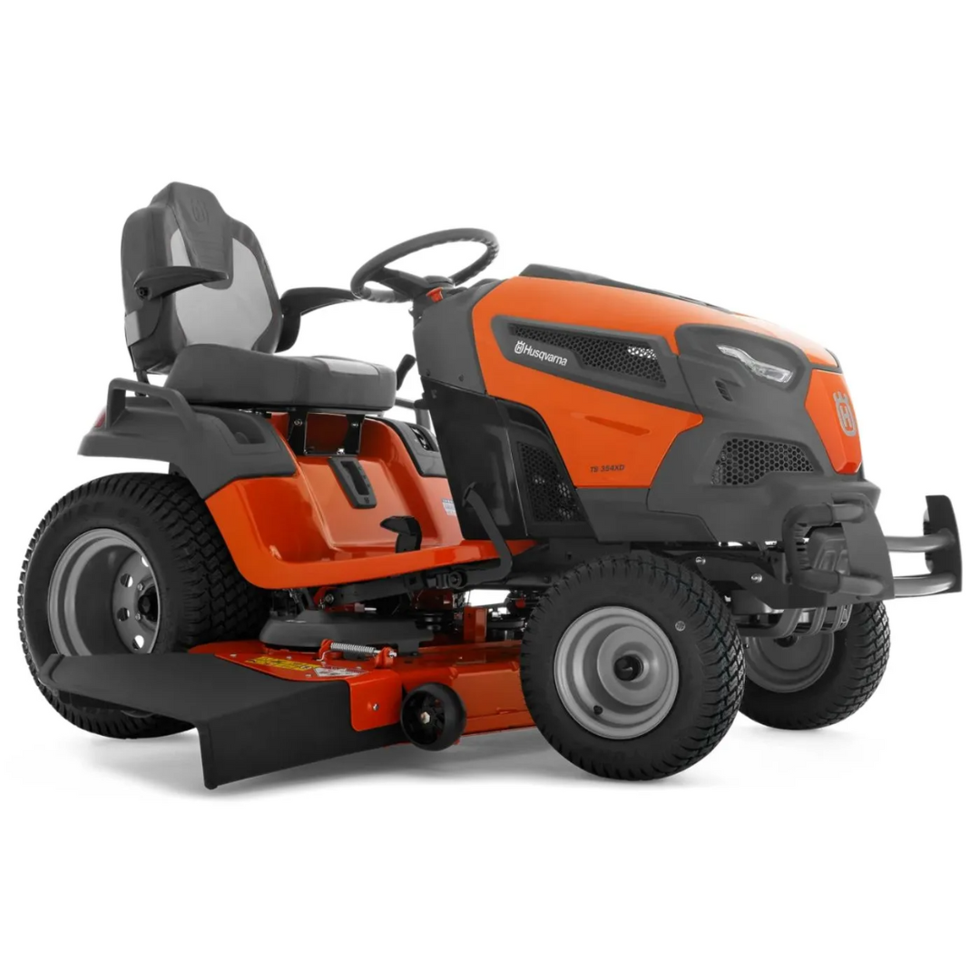 Husqvarna TS 354XD riding lawn mower with large cutting deck, ergonomic seat, and control panel for efficient yard maintenance.