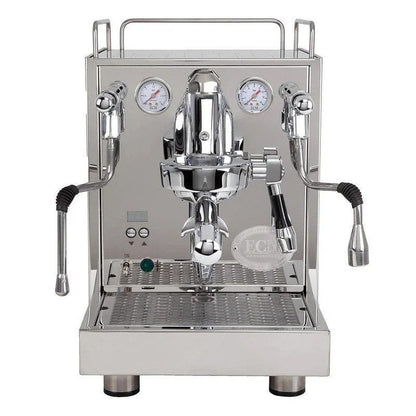 Casavibeo ECM Mechanika Max Rotary espresso machine with stainless steel body and commercial-style portafilter for home brewing.