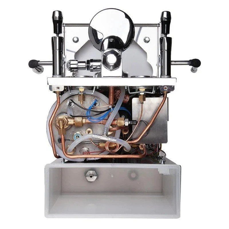 Casavibeo ECM Mechanika Max Rotary espresso machine with stainless steel body and manual control dials.