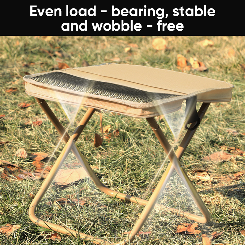 Lightweight foldable backpack stool by BowLift, portable seat for hiking and camping, showing the compact, foldable design.