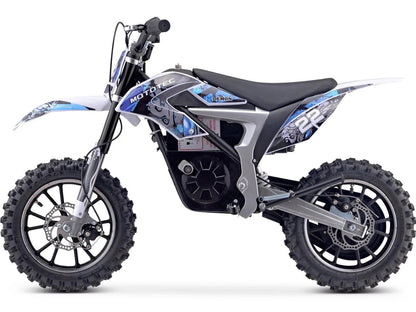 Casavibeo MotoTec Demon electric dirt bike shown with sleek black design and rugged tires for off-road riding.