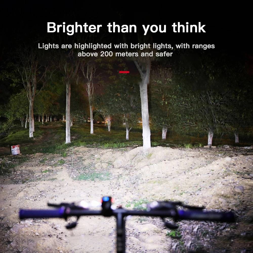 Belro bike headlights and taillights mounted on a bicycle, showcasing bright LED lights for improved visibility during night riding.