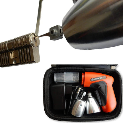 GETDECO electric auto pick gun set with 26 lithium-ion locksmith tools, picks, charger, and carrying bag for lock opening.
