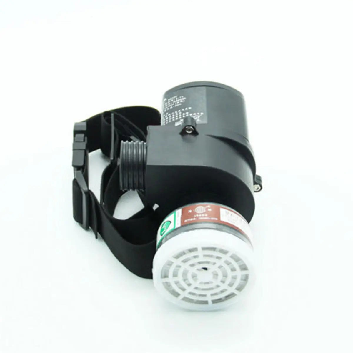 GETDECO electric constant flow air fed respirator full face gas mask for spray painting, with adjustable head straps and clear eye protection.
