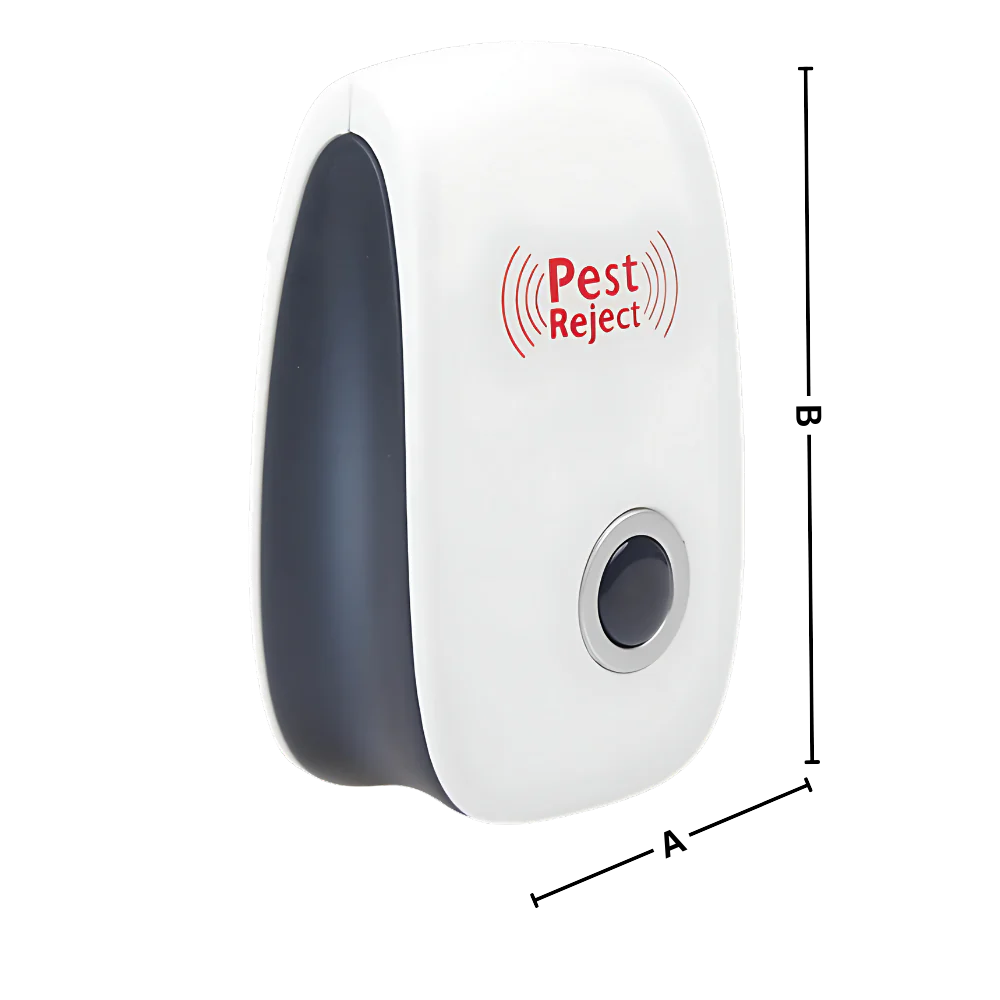 Belro energy-efficient ultrasonic pest repeller for outdoor pest control, compact device with LED indicator for home and garden use.