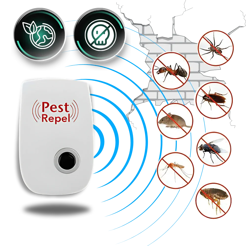 Belro ultrasonic pest repeller for outdoor home pest control, showing a compact device with LED indicator lights.