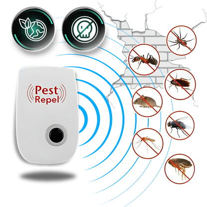 Belro ultrasonic pest repeller for outdoor home pest control, showing a compact device with LED indicator lights.