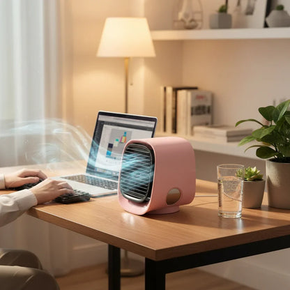 DecorsDeluxe electric evaporative cooler fan for personal room and desk cooling, compact and portable air cooling device.