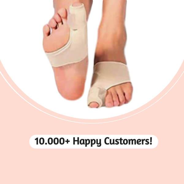 Belro orthopedic toe bunion corrector on toes, providing realignment support for foot health and comfort.