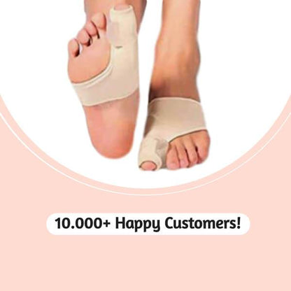 Belro orthopedic toe bunion corrector on toes, providing realignment support for foot health and comfort.