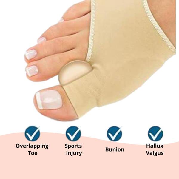 Belro Orthopedic Toe Bunion Corrector showing a close-up of the silicone splint and adjustable straps for bunion relief.