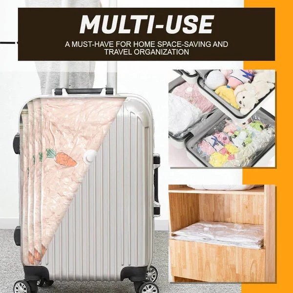Belro durable electric vacuum compression bag for bags and luggage, showing the bag partially compressed with a vacuum pump attachment.