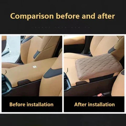Belro leather car armrest box pad, universal automotive accessory, showing padded leather surface designed for comfort and style.