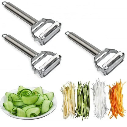 Belro stainless steel vegetable peeler and julienne cutter with ergonomic handle for peeling carrots, potatoes, and grating vegetables.
