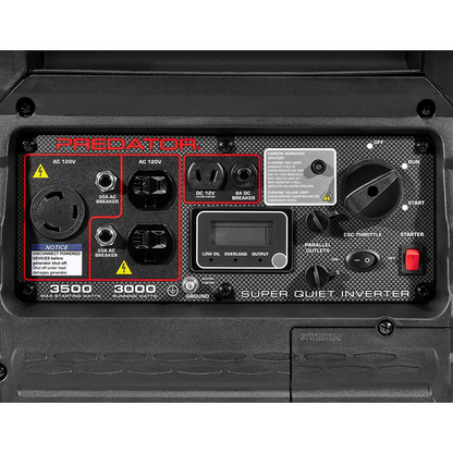 Casavibeo Predator 3500-Watt super quiet inverter generator with CO SECURE technology, shown in a portable outdoor setting.