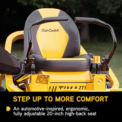 Casavibeo Cub Cadet Ultima Series ZT1 42-inch zero-turn mower with cutting deck and control panel, shown on a lawn.
