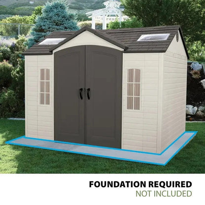 Casavibeo 10x8 tan and brown lockable polyethylene outdoor storage shed with sturdy panels and a secure door.