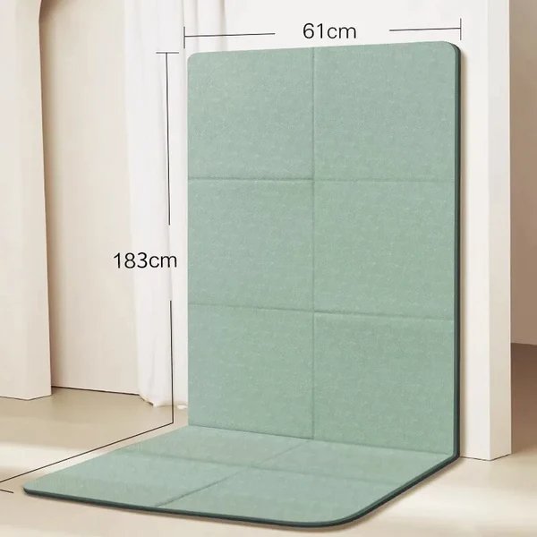 Belro foldable men's yoga mat, lightweight and portable, shown folded with textured surface for exercise and stretching routines.