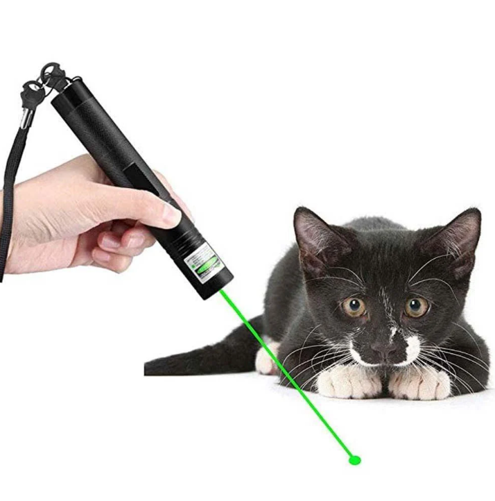 Belro high power laser pointer with green and red beams, suitable for office and distance use, shown with beam in action.