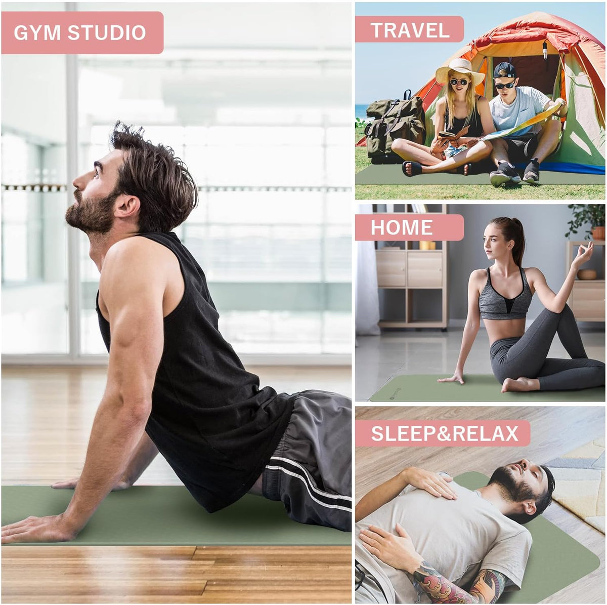 Belro foldable yoga mat for men, lightweight and portable, shown folded and partially unfolded for easy transport and storage.