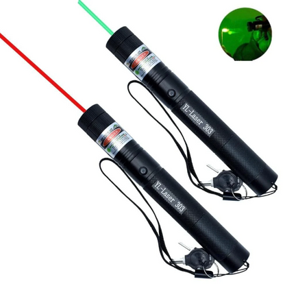 Belro high-power laser pointer with green and red beams, suitable for office and presentation use, shown with beam visibility.