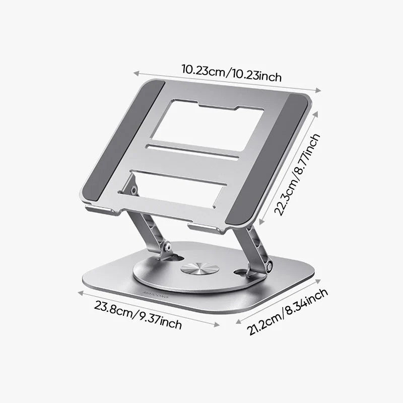 Belro swivel laptop mount attached to a desk, adjustable arm for ergonomic computer setup, in a modern office environment.