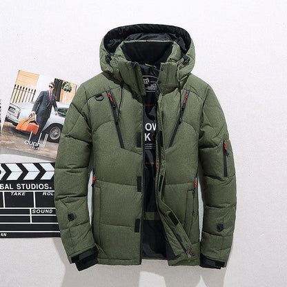 Belro thermal duck down jacket in black with quilted design and hood, suitable for cold weather outdoor wear.