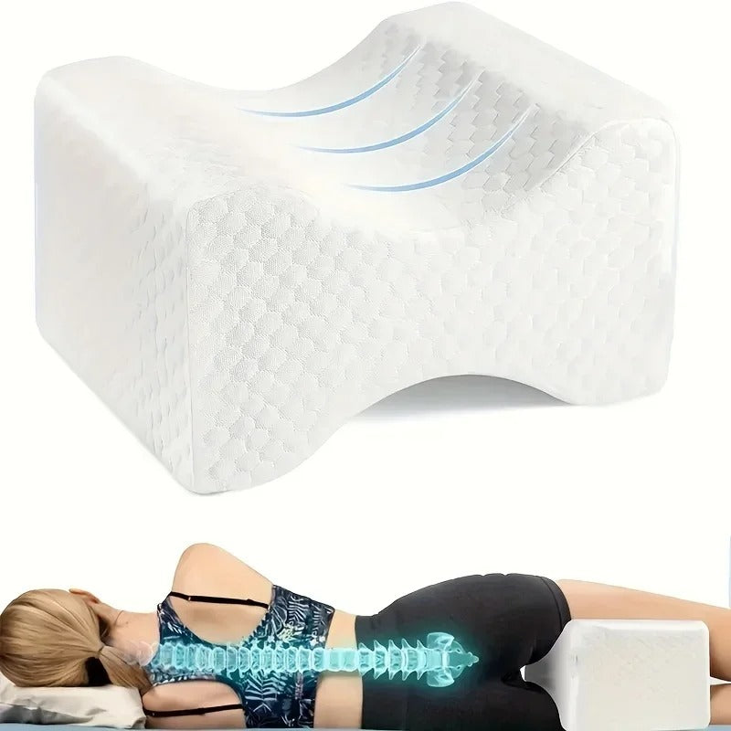 Belro side sleeper knee pillow for back support, showing ergonomic design and soft fabric for comfortable sleep.