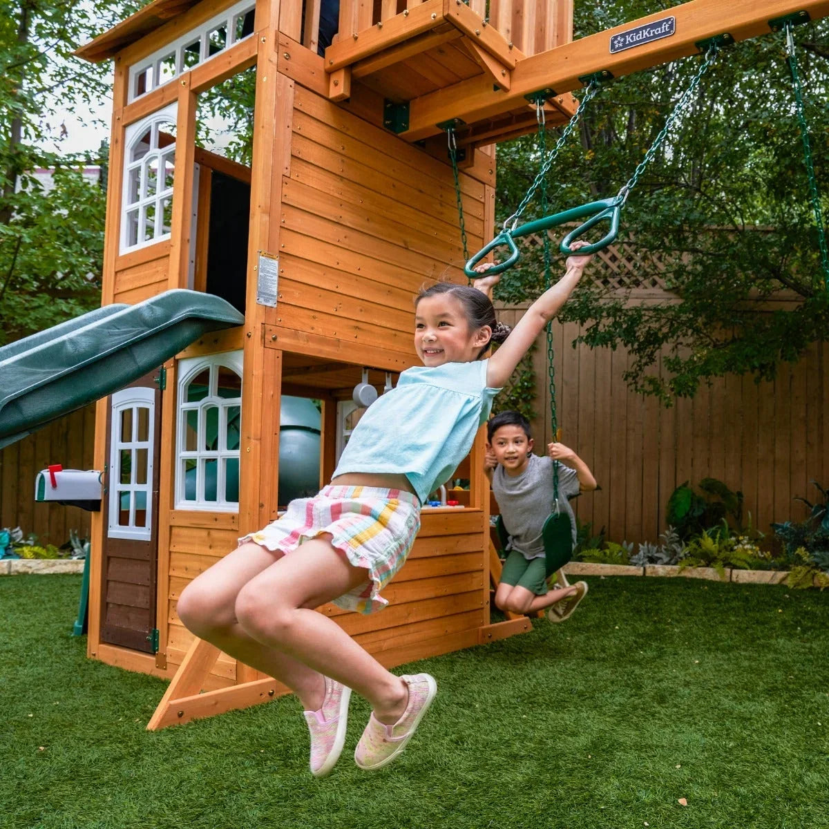 Casavibeo Ridgemoor Perch Swing Set with sturdy wooden perch and swing seat, ideal for outdoor play and backyard fun.
