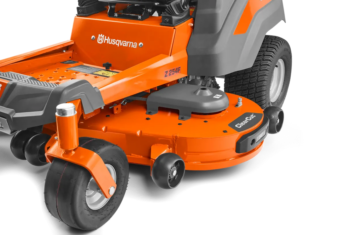 Husqvarna Z254F 54-inch zero-turn riding lawn mower with 24 HP Kawasaki engine, shown on a well-maintained lawn.
