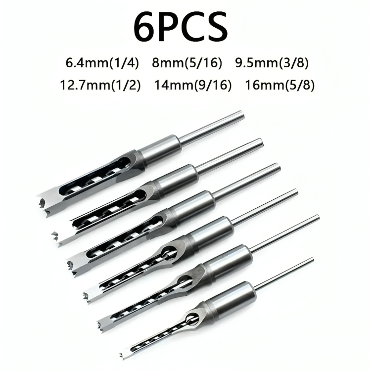 Mivoza Deutschland square hole drill bit set in a case, made of durable stainless steel for woodworking and precise drilling tasks.