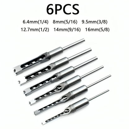 Mivoza Deutschland square hole drill bit set in a case, made of durable stainless steel for woodworking and precise drilling tasks.